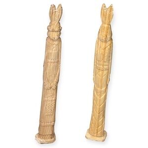 Hand-carved 9” Wood‎ Pencil Rabbit Set of 2 Unfinished